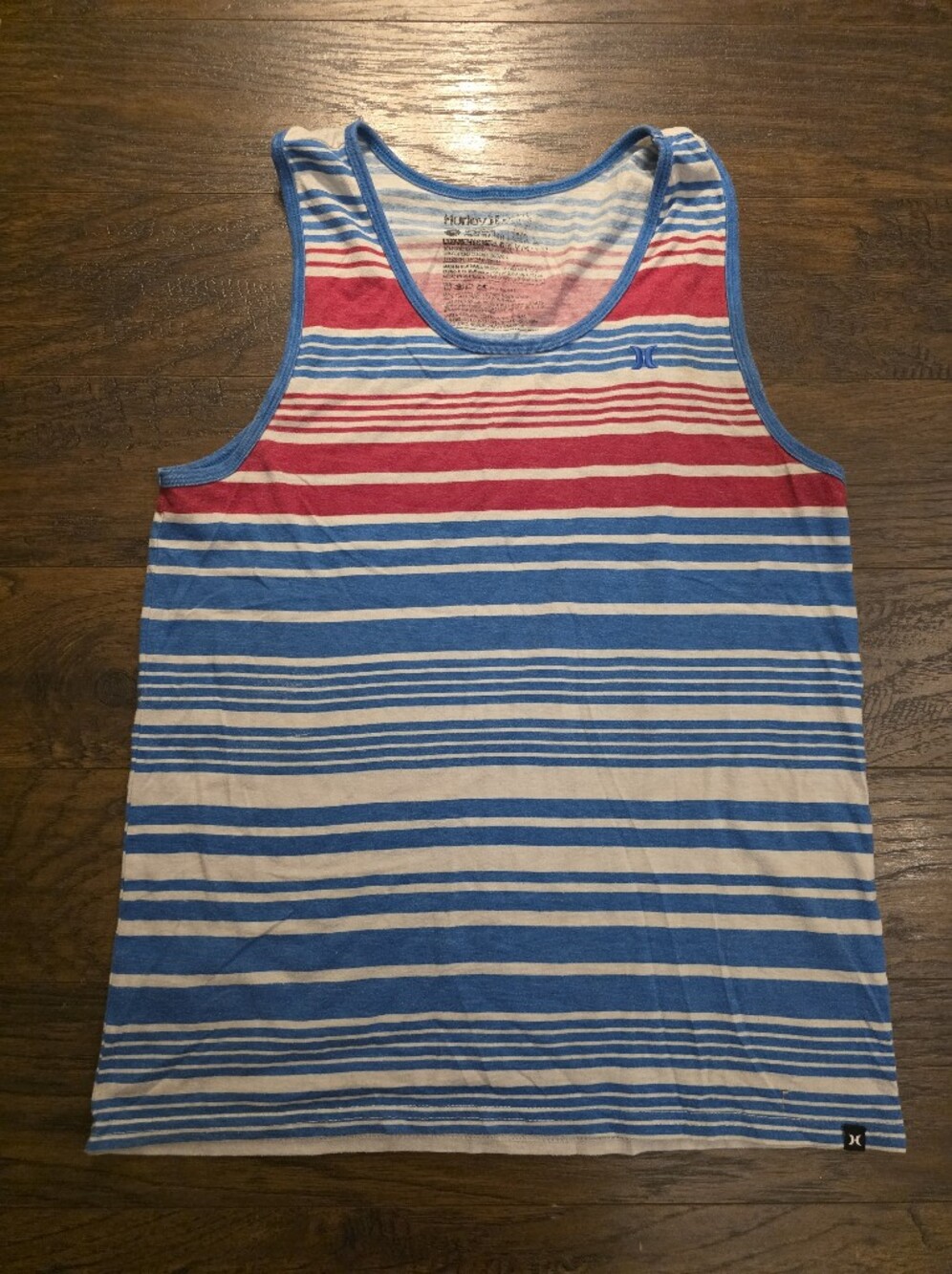 Hurley Blue, Red and White Striped Tank Top